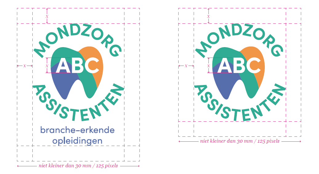 Ruimte rondom logo ABC mondzorgassistenten en minimale afmetingen
